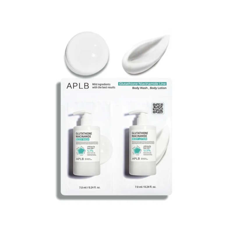 Aplb  Glutathione Niacinamide Body Wash & Body Lotion 2 Types Sample Pack 7ml
