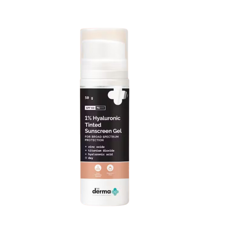 The Derma Co 1% Hyaluronic Tinted Sunscreen Gel for Broad Spectrum Protection 50gm