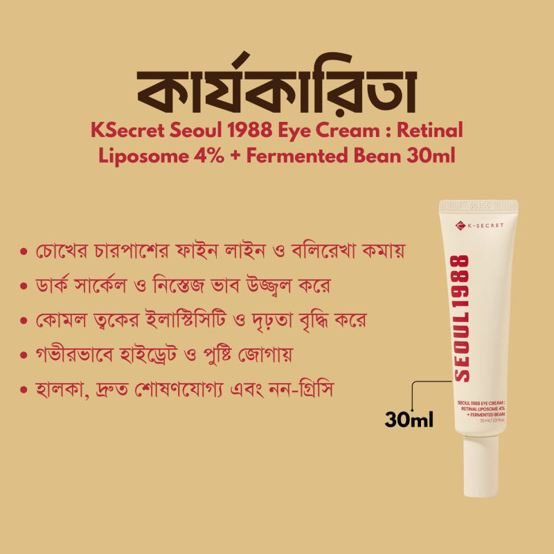KSecret Seoul 1988 Eye Cream : Retinal Liposome 4% + Fermented Bean 30ml