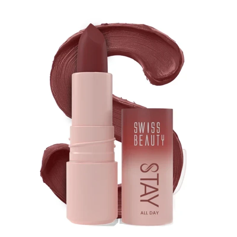 Swiss Beauty All Day Lipstick Transfer Proof High Pigment Matte With Vitamin E & Shea Butter - 08 Cl